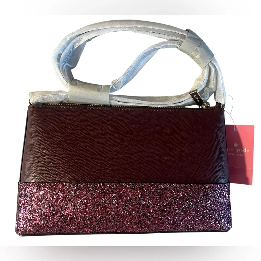 Hostess Pick 💥 Kate Spade Burgundy and Pink Glitter Crossbody Bag New with Tags.